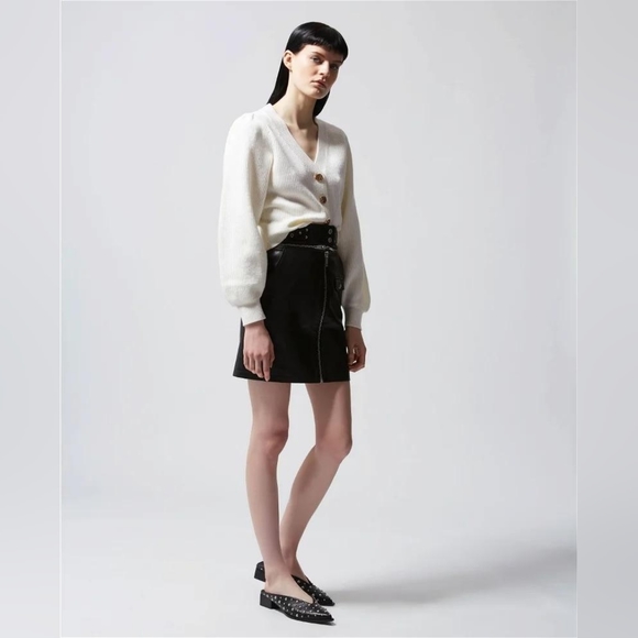 The Kooples Rib Merino Wool Cardigan in Cream - Picture 2 of 16